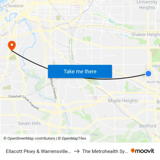 Ellacott Pkwy & Warrensville Ctr Rd to The Metrohealth System map