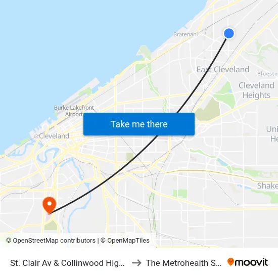 St. Clair Av & Collinwood High School to The Metrohealth System map