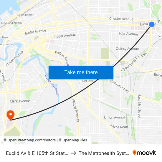 Euclid Av & E 105th St Station to The Metrohealth System map