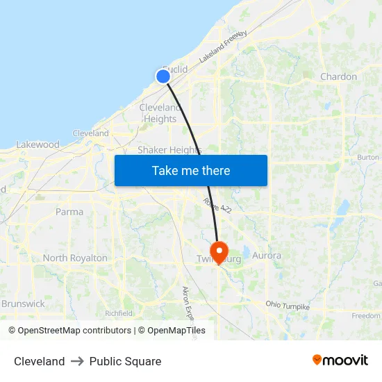 Cleveland to Public Square map