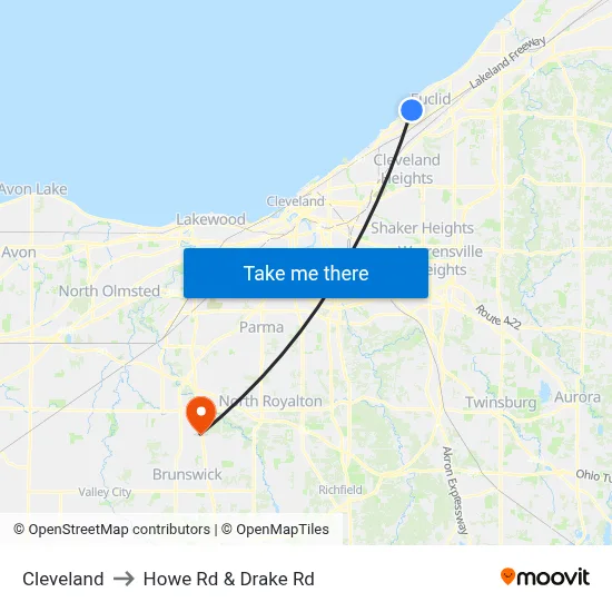 Cleveland to Howe Rd & Drake Rd map