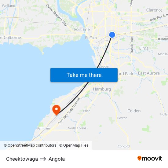 Cheektowaga to Angola map
