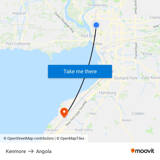 Kenmore to Angola map