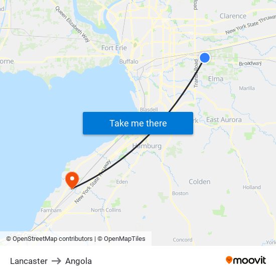 Lancaster to Angola map