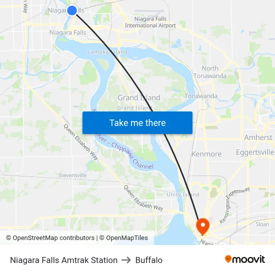 Niagara Falls Amtrak Station to Buffalo map