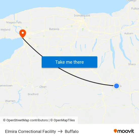 Elmira Correctional Facility to Buffalo map