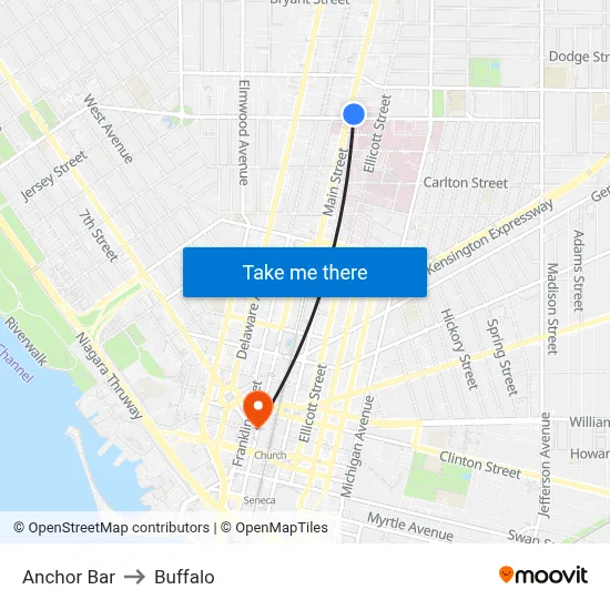 Anchor Bar to Buffalo map