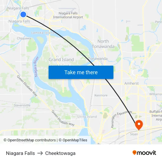 Niagara Falls to Cheektowaga map