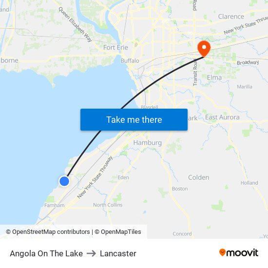 Angola On The Lake to Lancaster map