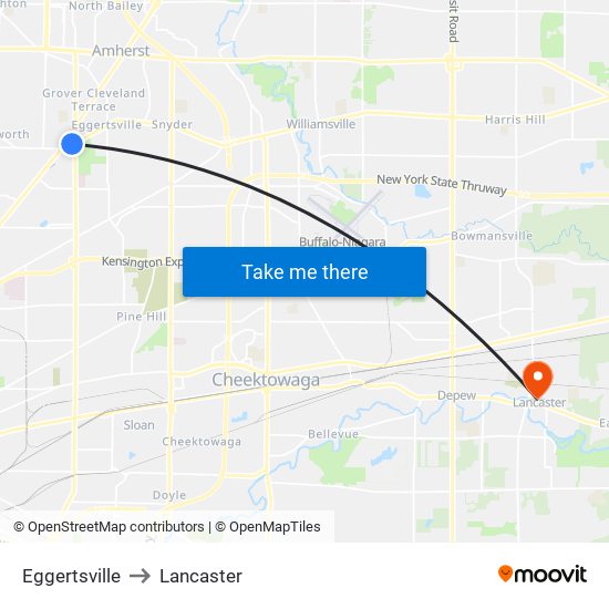 Eggertsville to Lancaster map