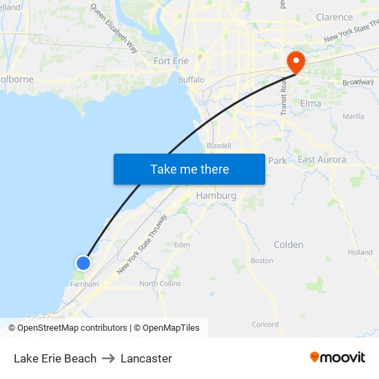 Lake Erie Beach to Lancaster map