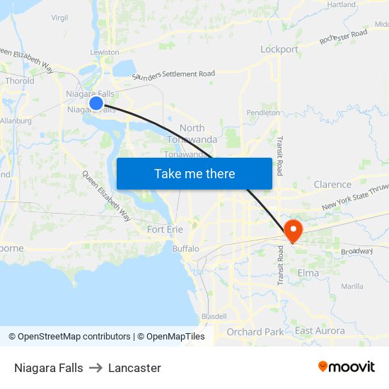 Niagara Falls to Lancaster map