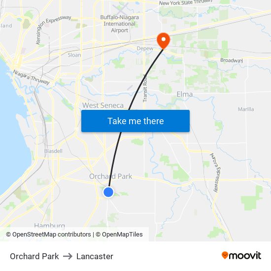 Orchard Park to Lancaster map