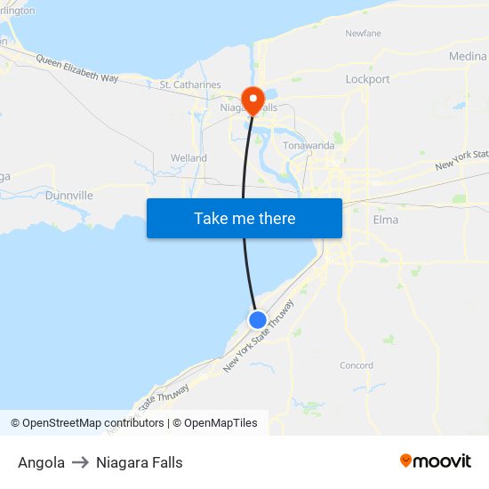 Angola to Niagara Falls map