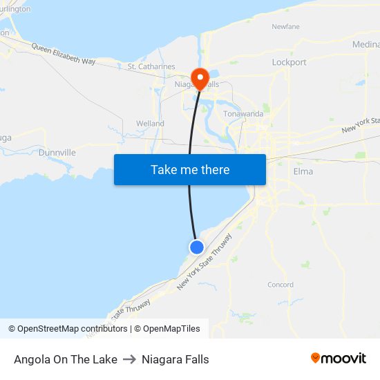 Angola On The Lake to Niagara Falls map