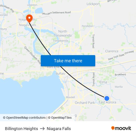 Billington Heights to Niagara Falls map