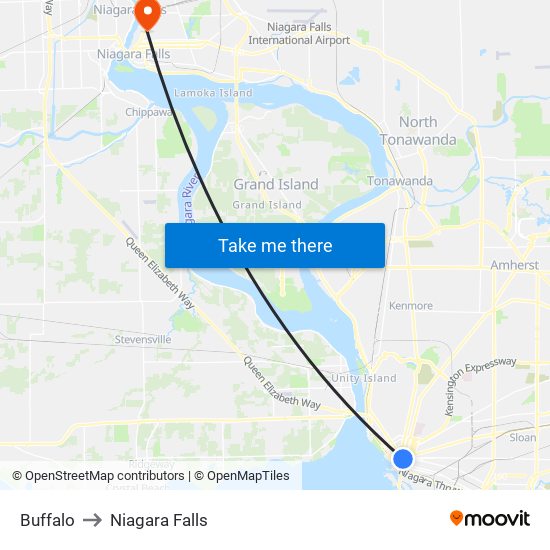 Buffalo to Niagara Falls map
