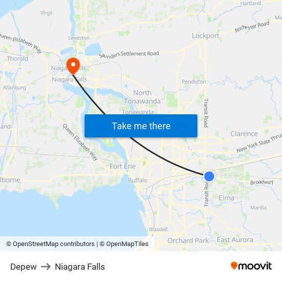 Depew to Niagara Falls map