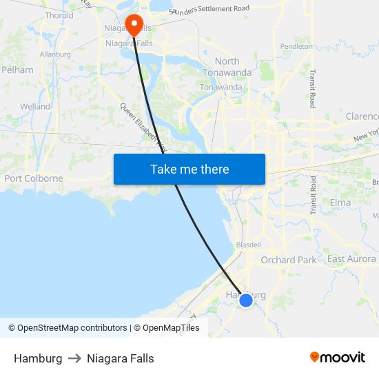Hamburg to Niagara Falls map