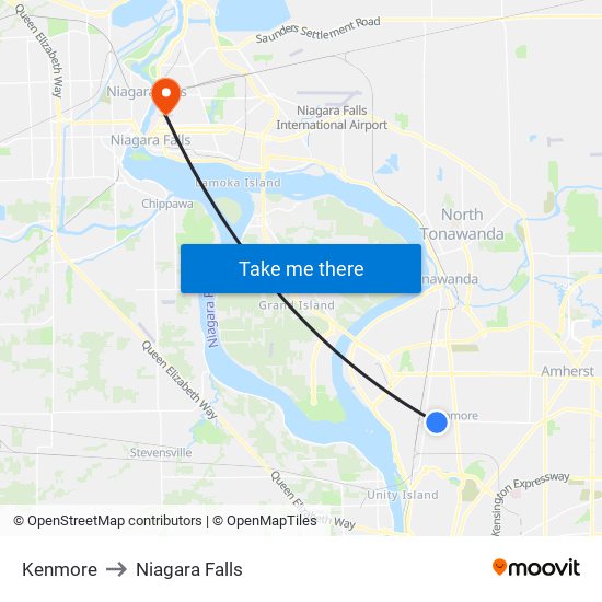 Kenmore to Niagara Falls map