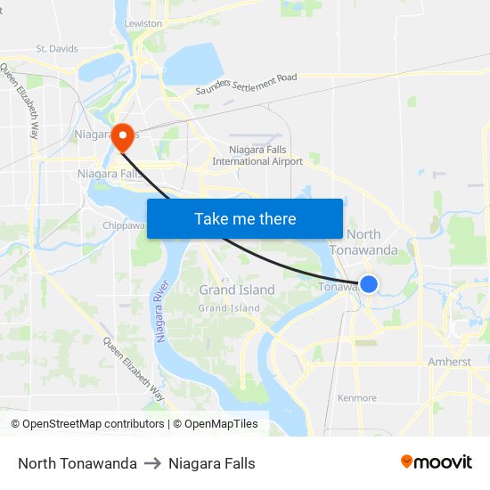 North Tonawanda to Niagara Falls map