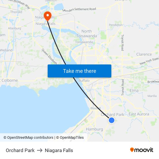 Orchard Park to Niagara Falls map