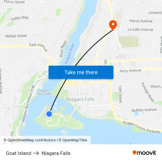 Goat Island to Niagara Falls map