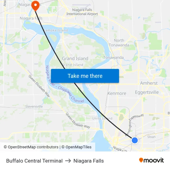 Buffalo Central Terminal to Niagara Falls map