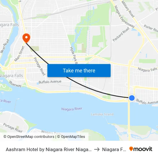 Aashram Hotel by Niagara River Niagara Falls to Niagara Falls map