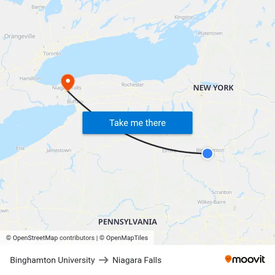 Binghamton University to Niagara Falls map