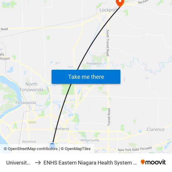 University Station to ENHS Eastern Niagara Health System Eastern Niagara Hospital map