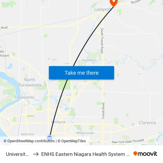 University Station to ENHS Eastern Niagara Health System Eastern Niagara Hospital map