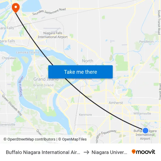 Buffalo Niagara International Airport to Niagara University map