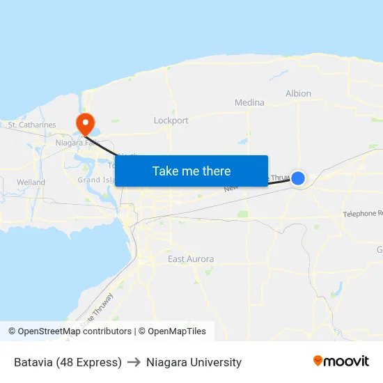 Batavia (48 Express) to Niagara University map