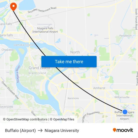 Buffalo (Airport) to Niagara University map
