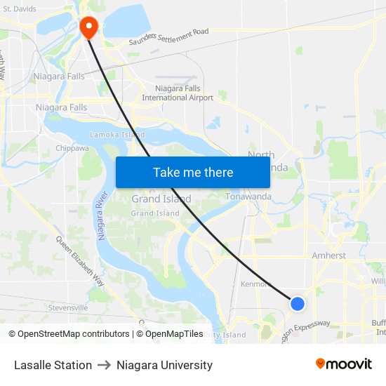 Lasalle Station to Niagara University map