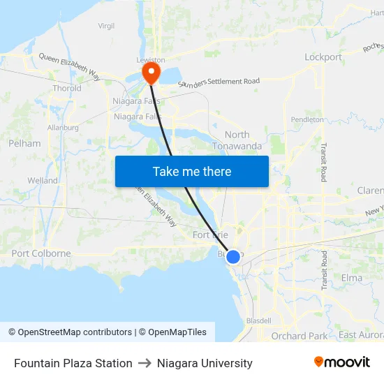 Fountain Plaza Station to Niagara University map