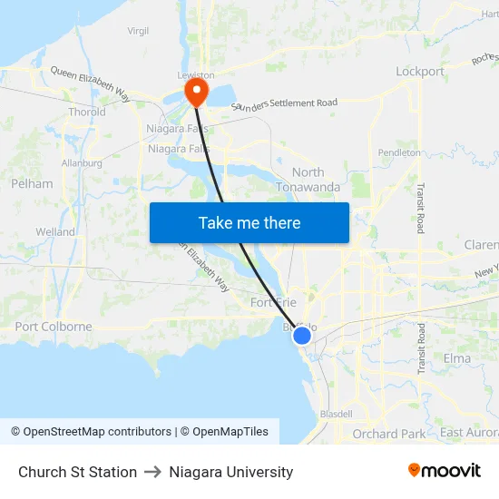 Church St Station to Niagara University map