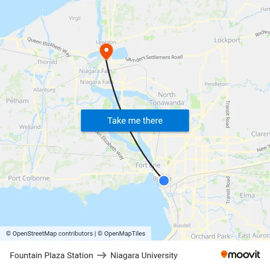 Fountain Plaza Station to Niagara University map