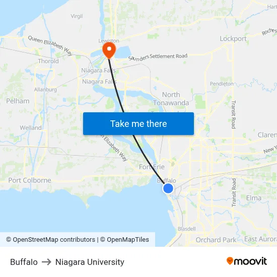 Buffalo to Niagara University map