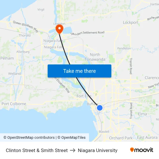 Clinton Street & Smith Street to Niagara University map