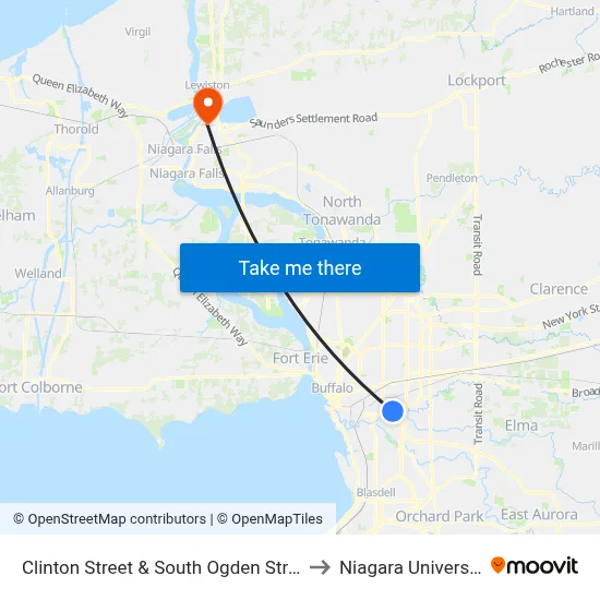 Clinton Street & South Ogden Street to Niagara University map