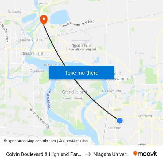 Colvin Boulevard & Highland Parkway to Niagara University map