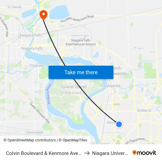 Colvin Boulevard & Kenmore Avenue to Niagara University map