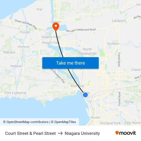 Court Street & Pearl Street to Niagara University map