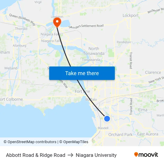 Abbott Road & Ridge Road to Niagara University map