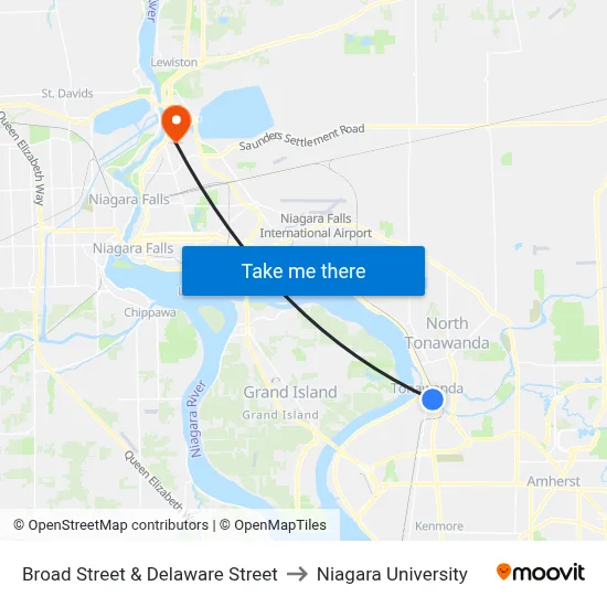 Broad Street & Delaware Street to Niagara University map