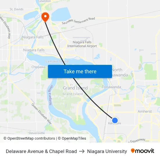 Delaware Avenue & Chapel Road to Niagara University map