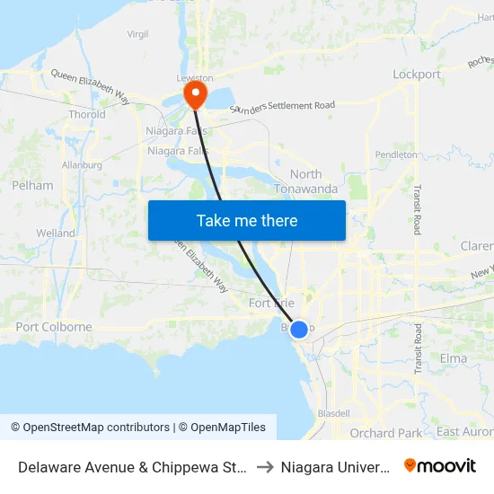 Delaware Avenue & Chippewa Street to Niagara University map