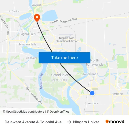 Delaware Avenue & Colonial Avenue to Niagara University map